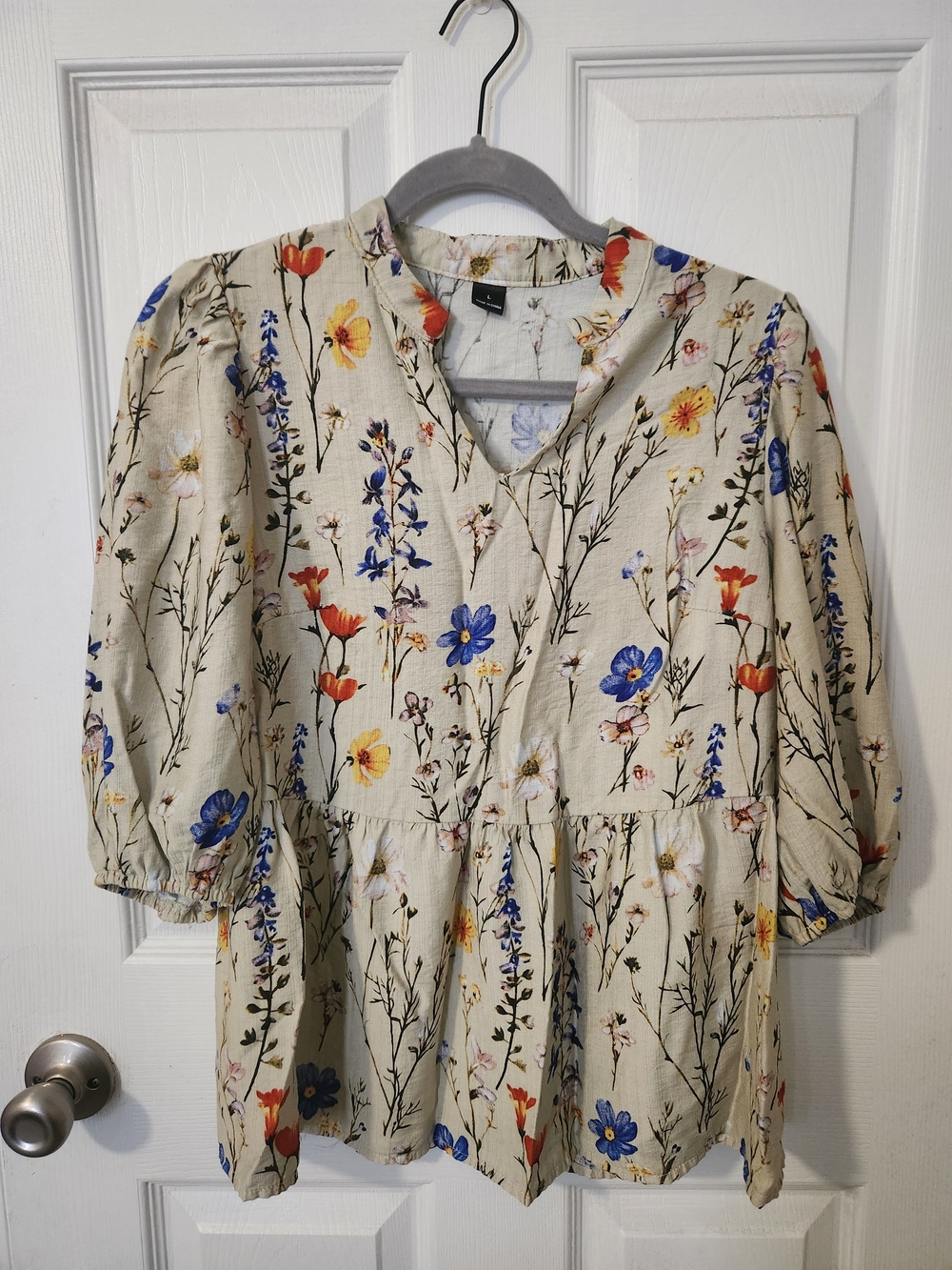 SHEIN Light Cream Floral Shirt with Multicolor Blooms